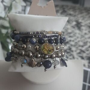 Natasha Couture Silver and Blue Charm Bracelet Set